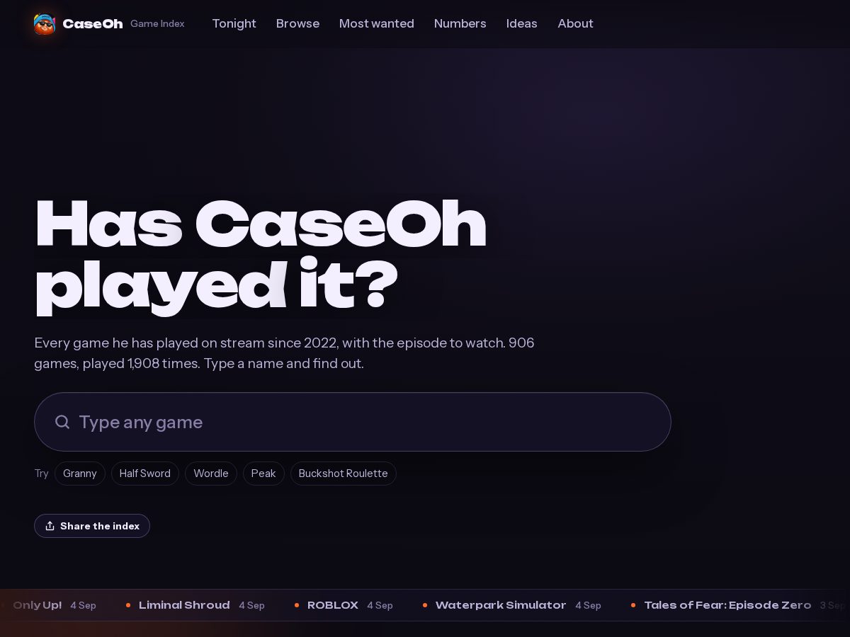 Landing-page snapshot of caseplayed.com