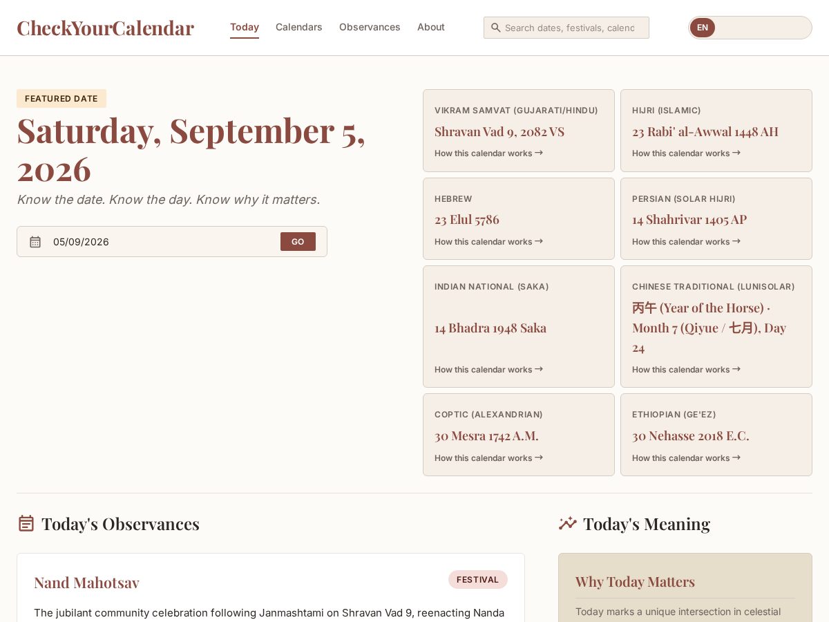 Landing-page snapshot of checkyourcalendar.com