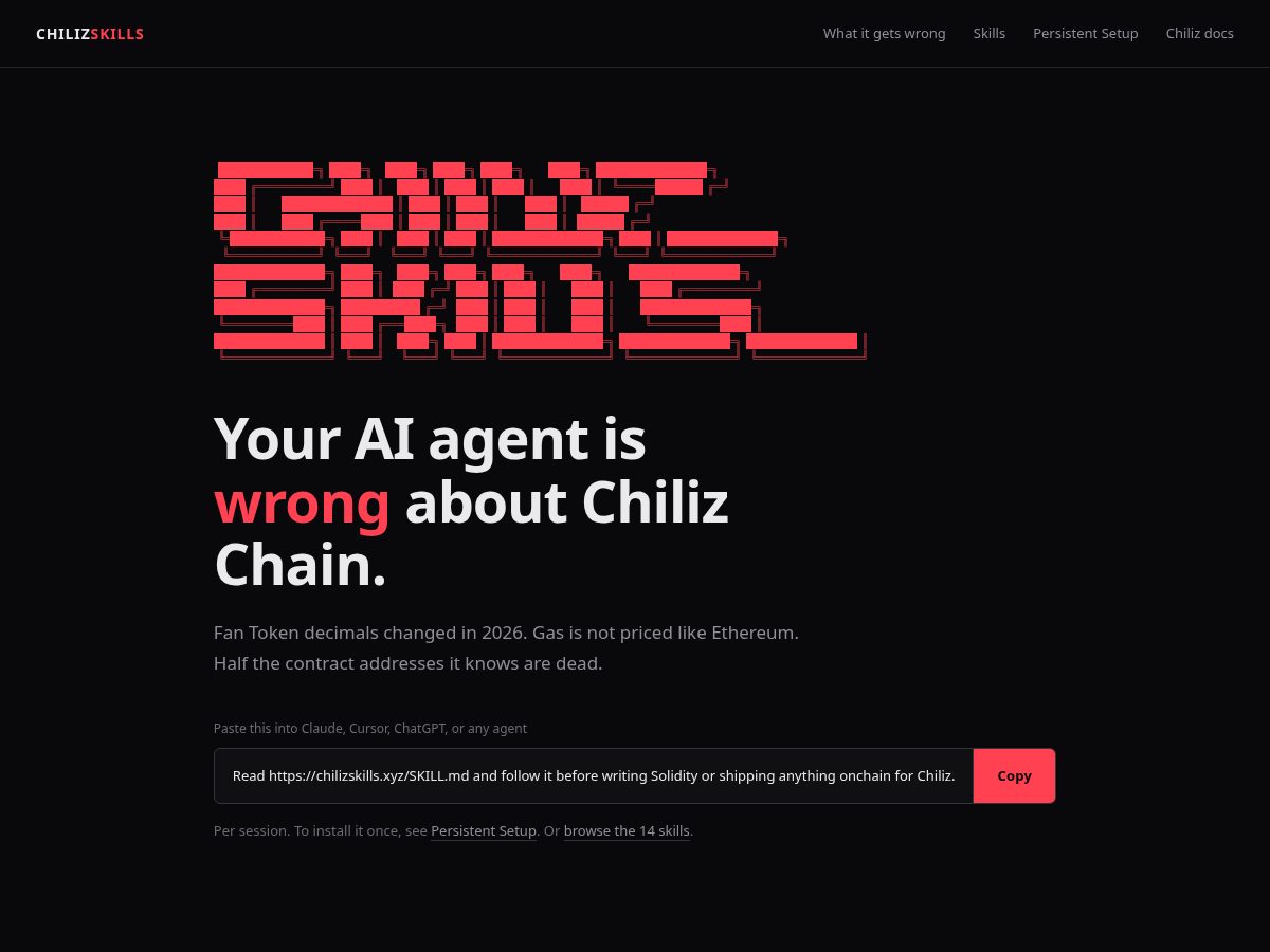 Landing-page snapshot of chilizskills.xyz