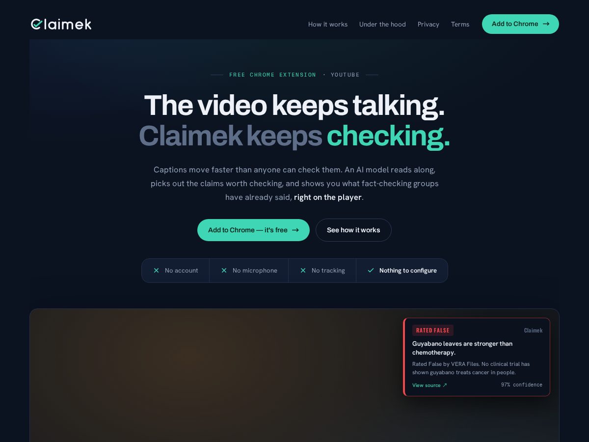 Landing-page snapshot of claimek.com
