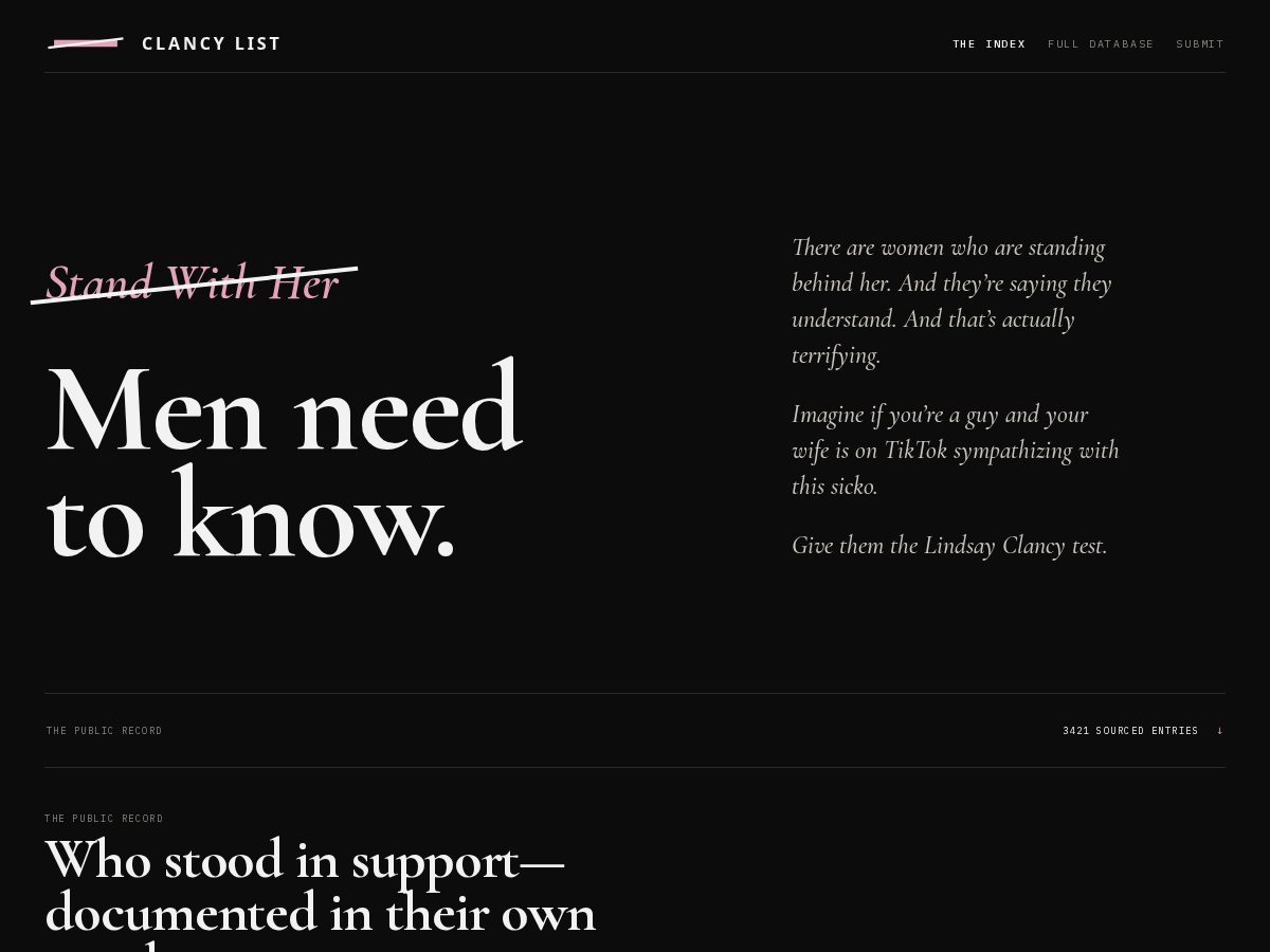Landing-page snapshot of clancylist.com