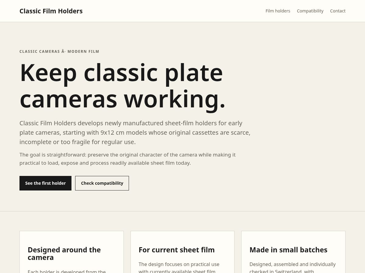 Landing-page snapshot of classicfilmholders.com