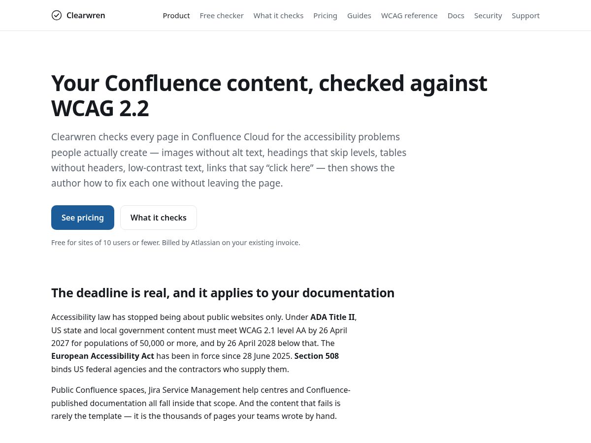 Landing-page snapshot of clearwren.com