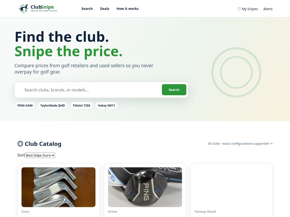 Landing-page snapshot of clubsnipe.com