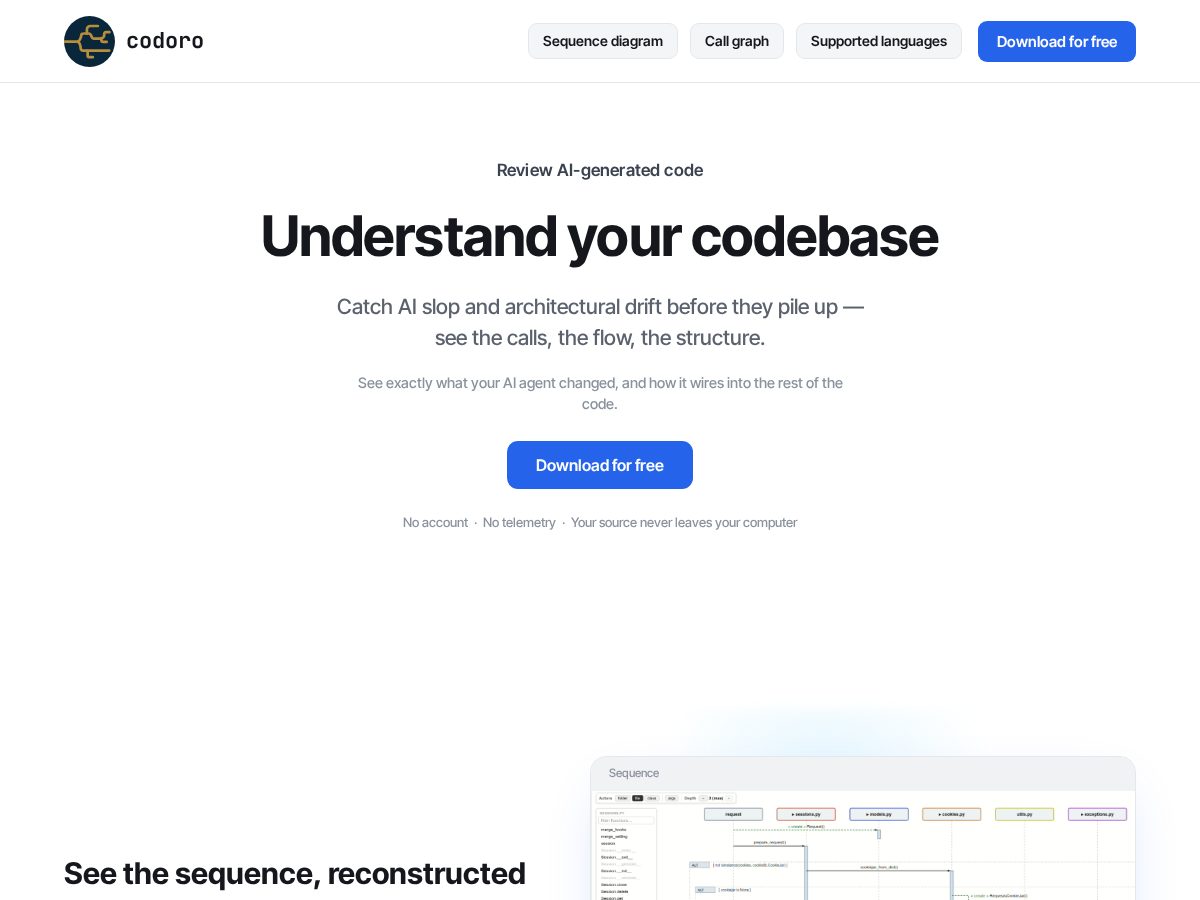 Landing-page snapshot of codoro.net