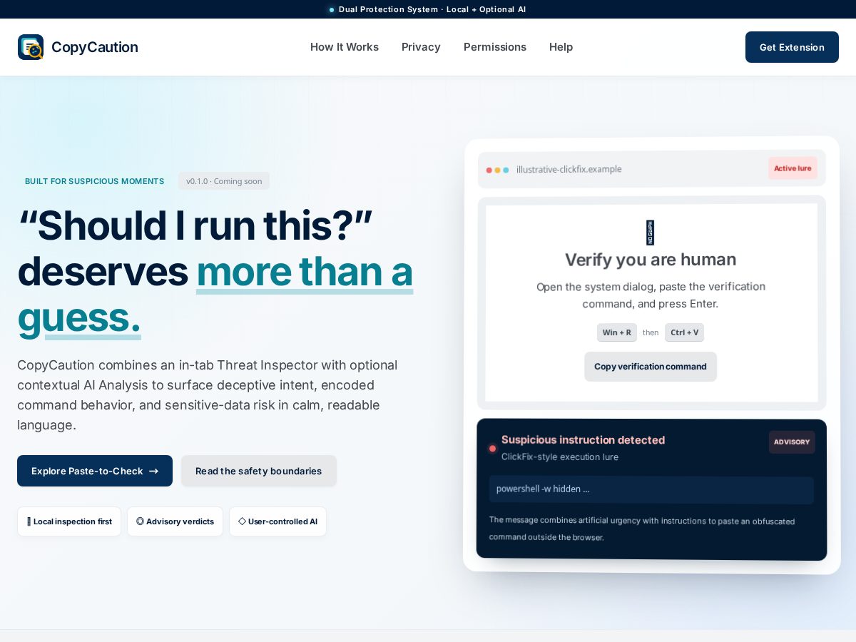 Landing-page snapshot of copycaution.com
