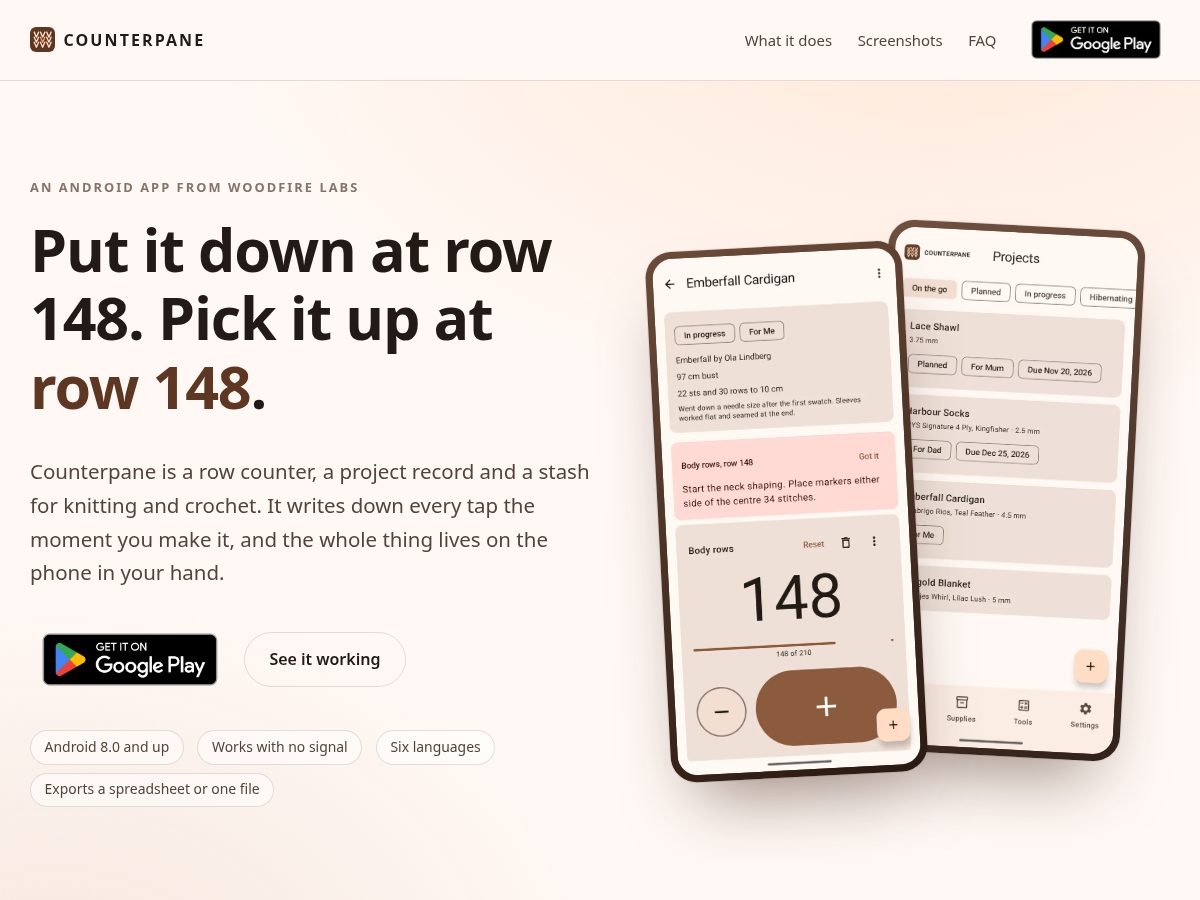 Landing-page snapshot of counterpane.app