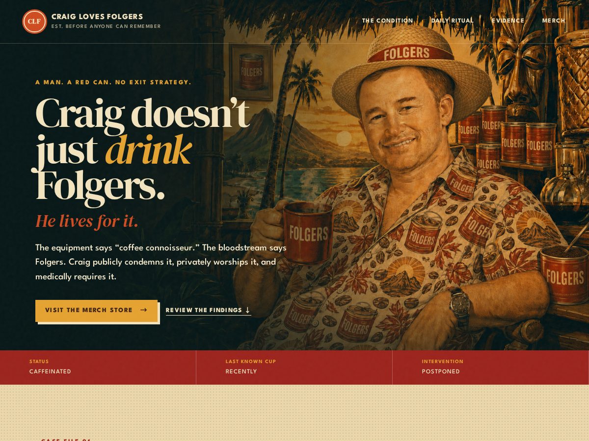 Landing-page snapshot of craiglovesfolgers.com