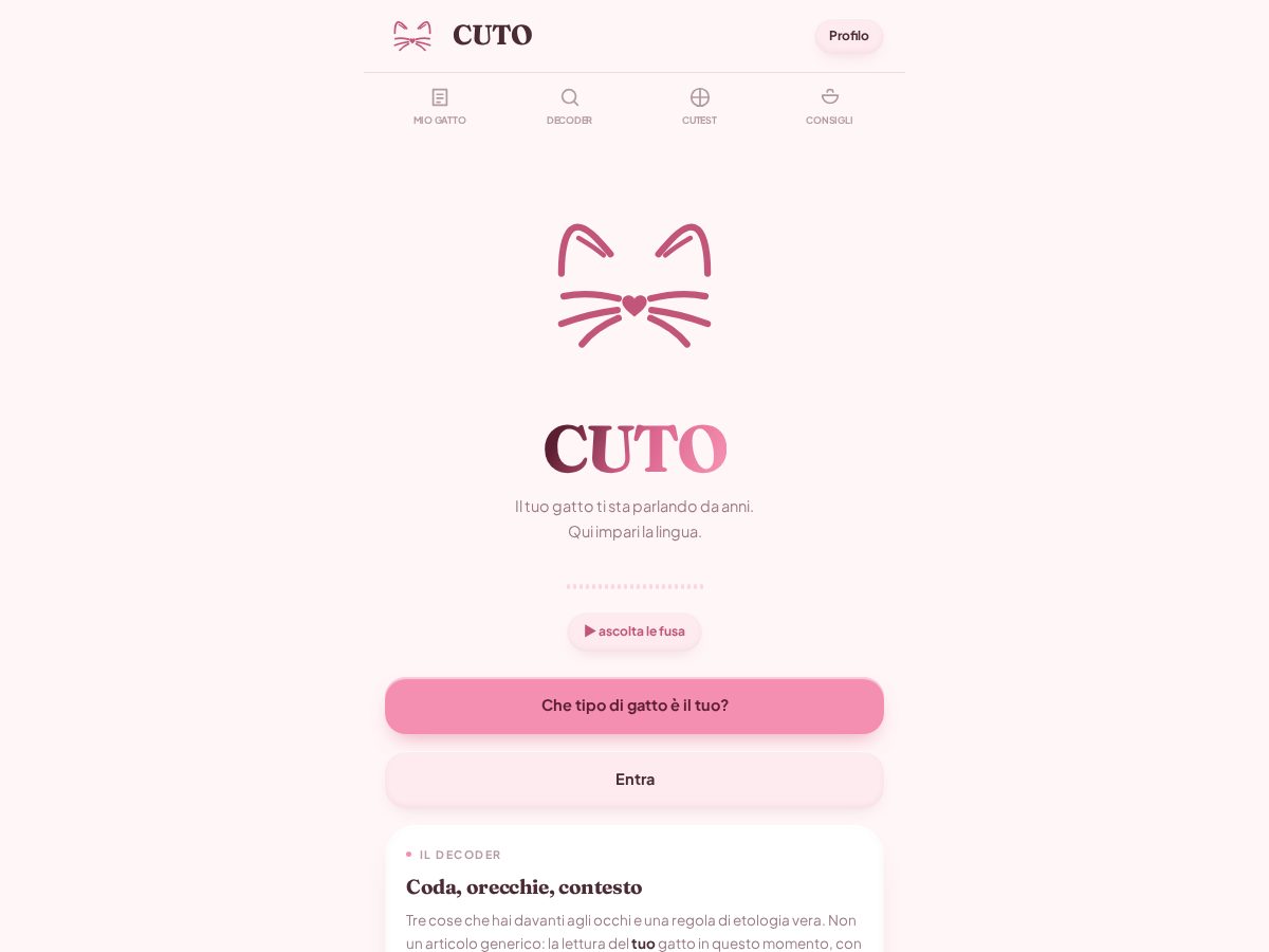 Landing-page snapshot of cuto.pet