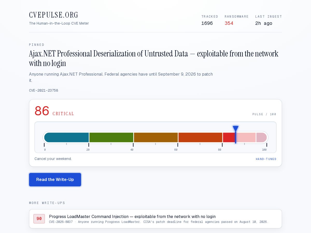 Landing-page snapshot of cvepulse.org