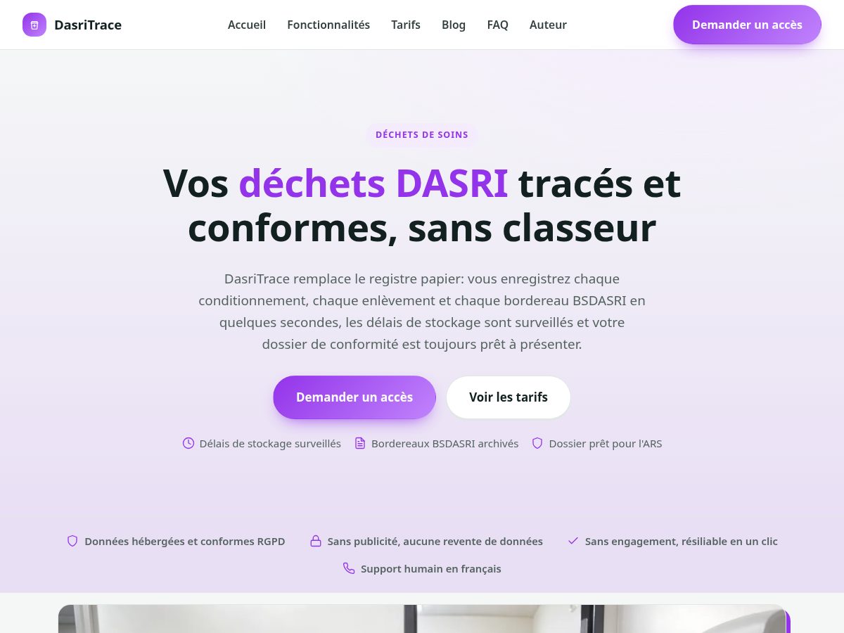 Landing-page snapshot of dasritrace.com