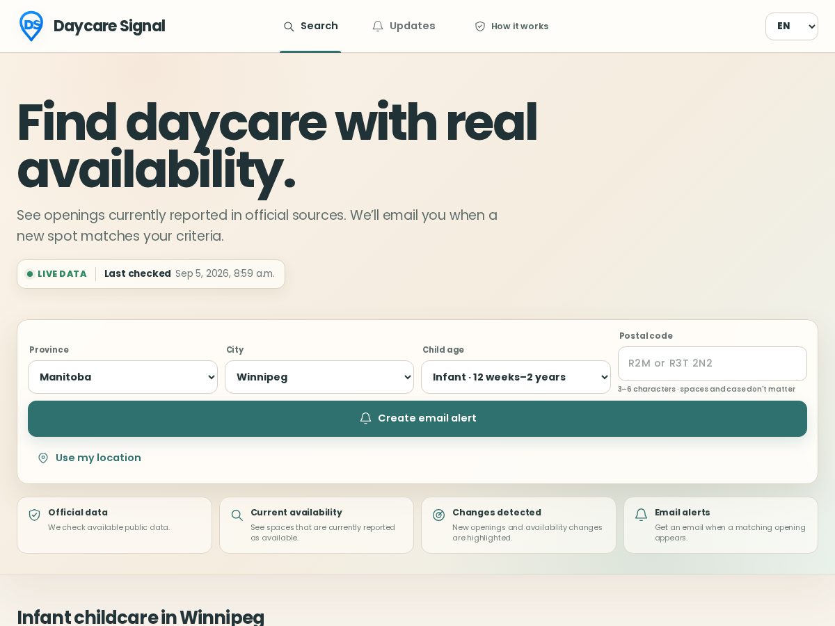 Landing-page snapshot of daycaresignal.com