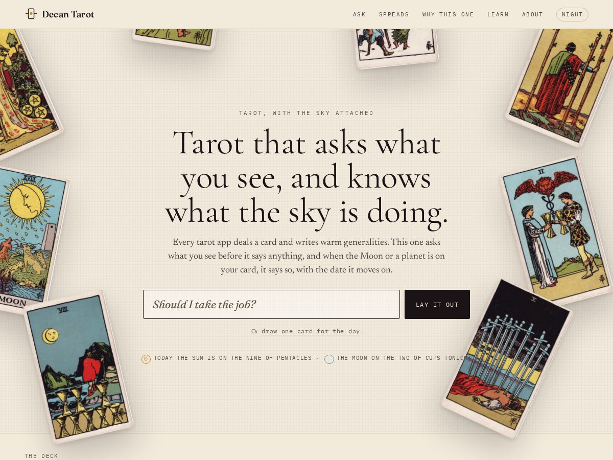 Landing-page snapshot of decantarot.com