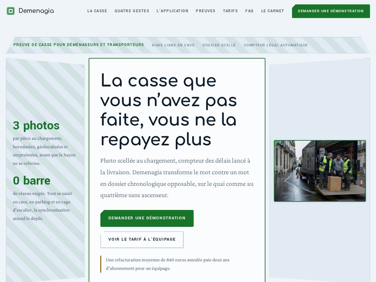 Landing-page snapshot of demenagia.com