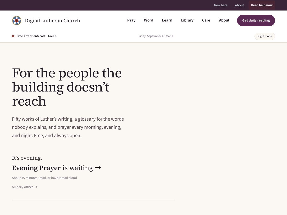 Landing-page snapshot of digitallutheranchurch.com