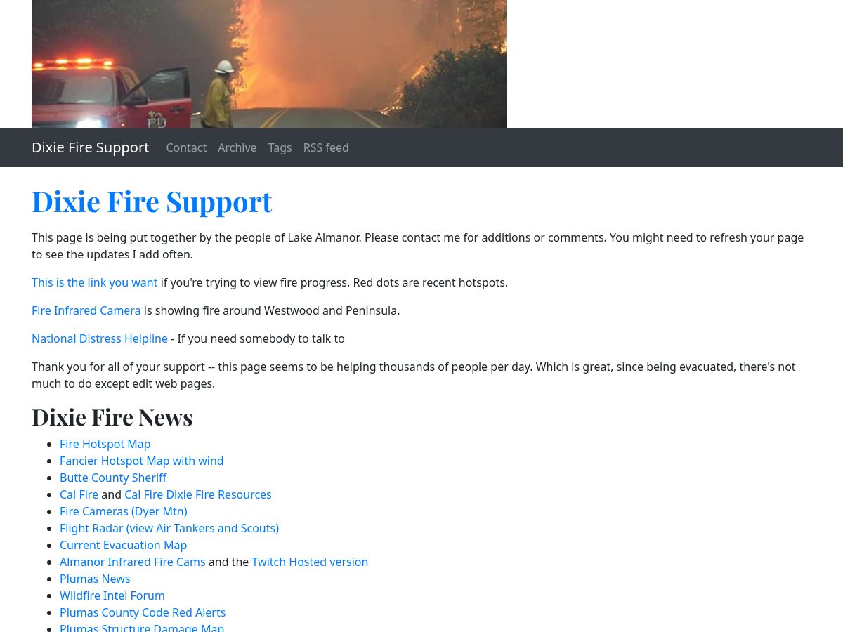 Landing-page snapshot of dixiefiresupport.com