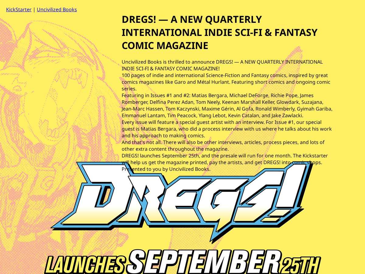 Landing-page snapshot of dregsmag.com