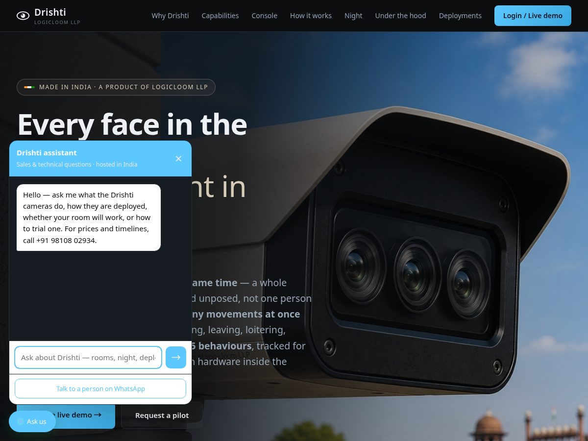 Landing-page snapshot of drishticam.online