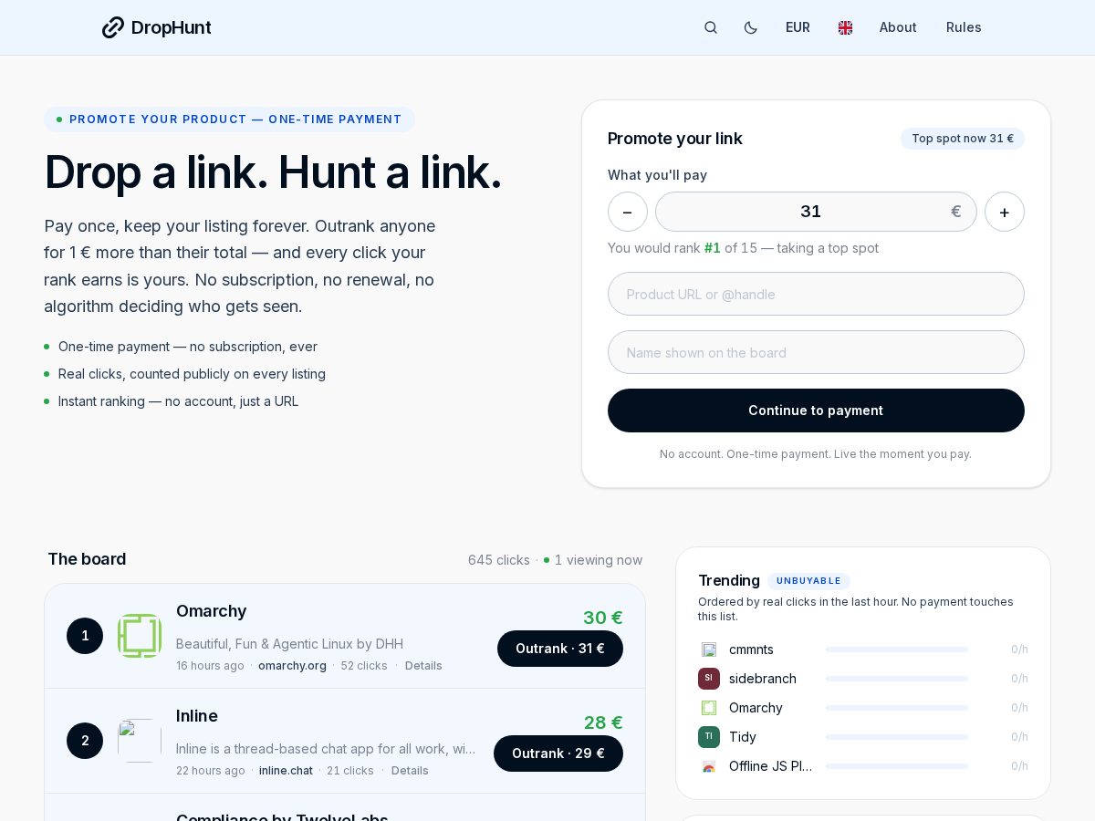 Landing-page snapshot of drophunt.link