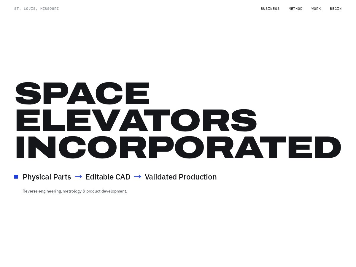 Landing-page snapshot of elevatorsinc.space