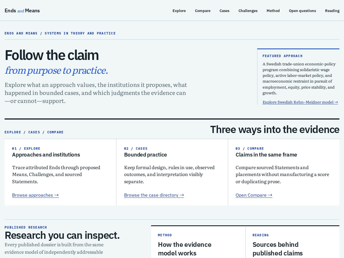 Landing-page snapshot of endsandmeans.info
