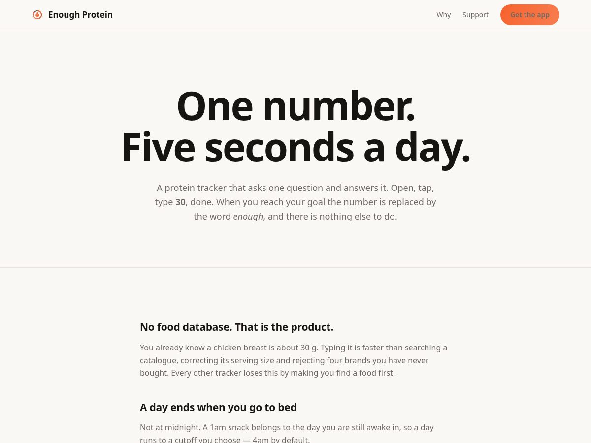 Landing-page snapshot of enoughprotein.app