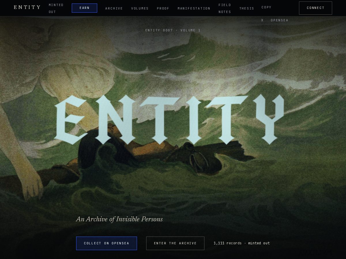 Landing-page snapshot of entityrecovered.art