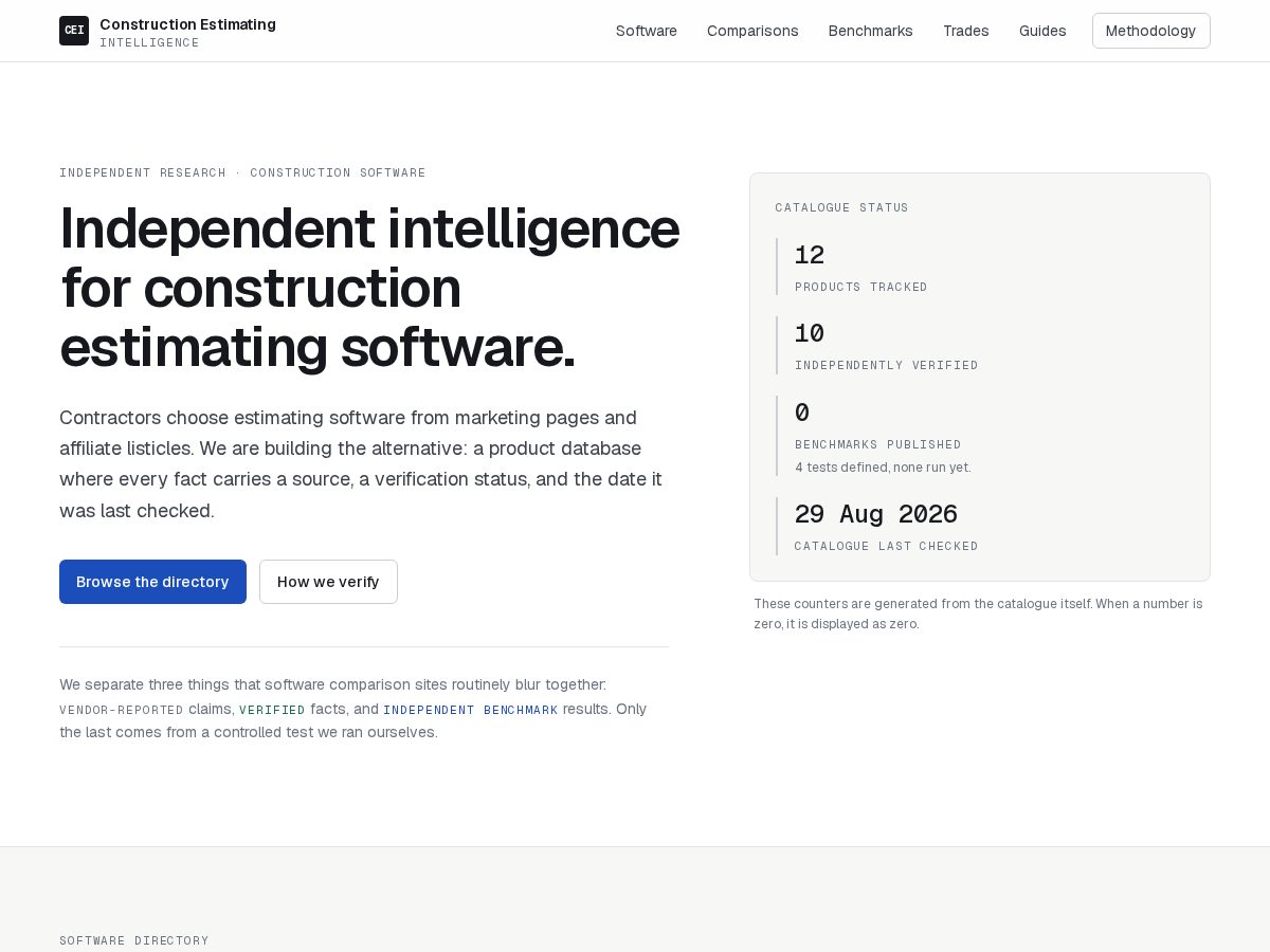 Landing-page snapshot of estimatingintelligence.com