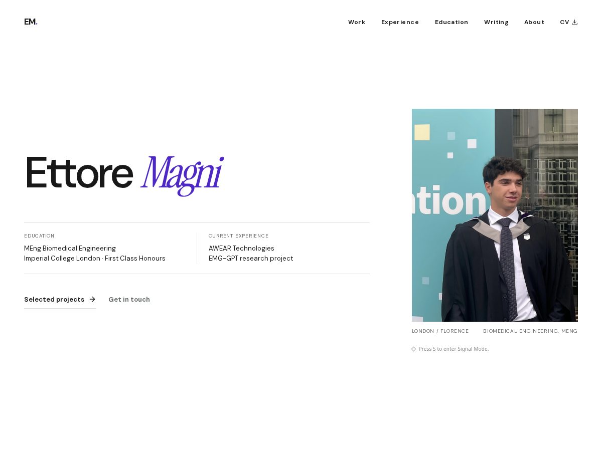 Landing-page snapshot of ettoremagni.com