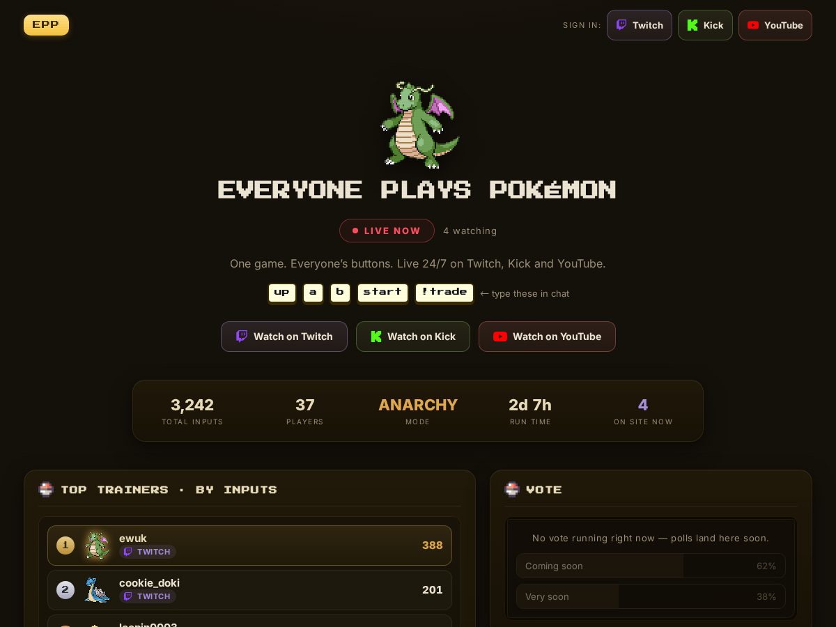 Landing-page snapshot of everyoneplayspokemon.com