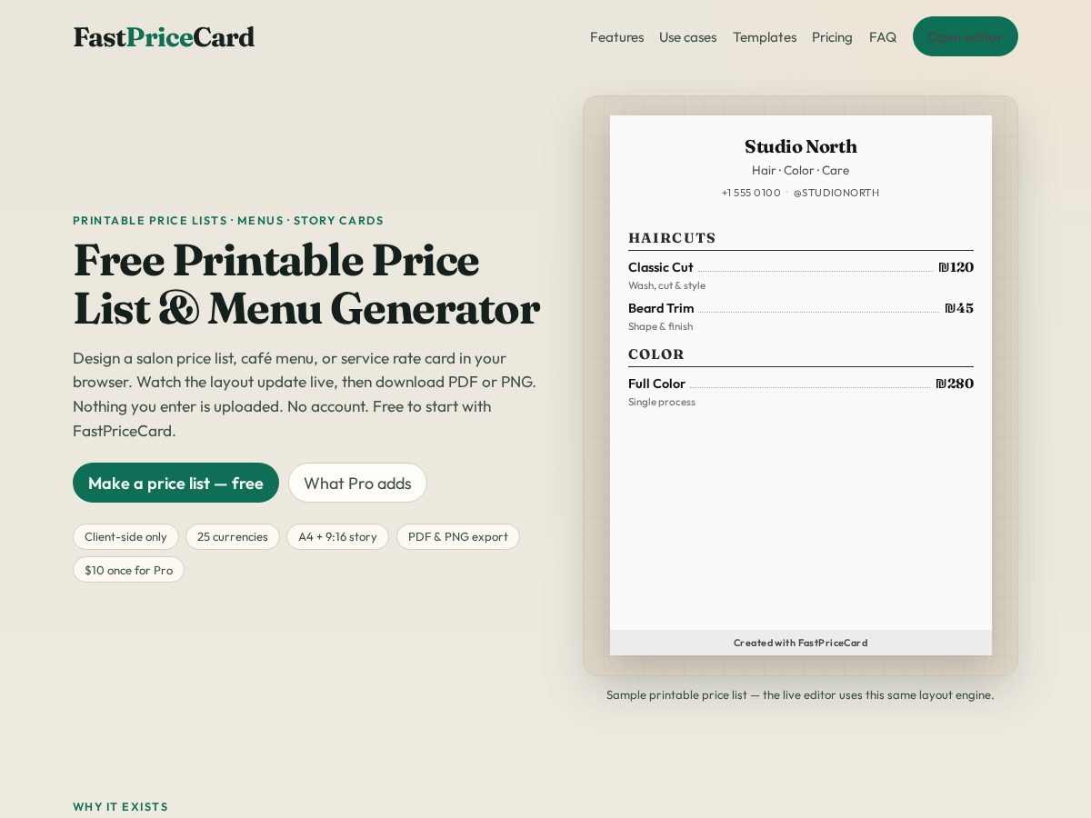 Landing-page snapshot of fastpricecard.online