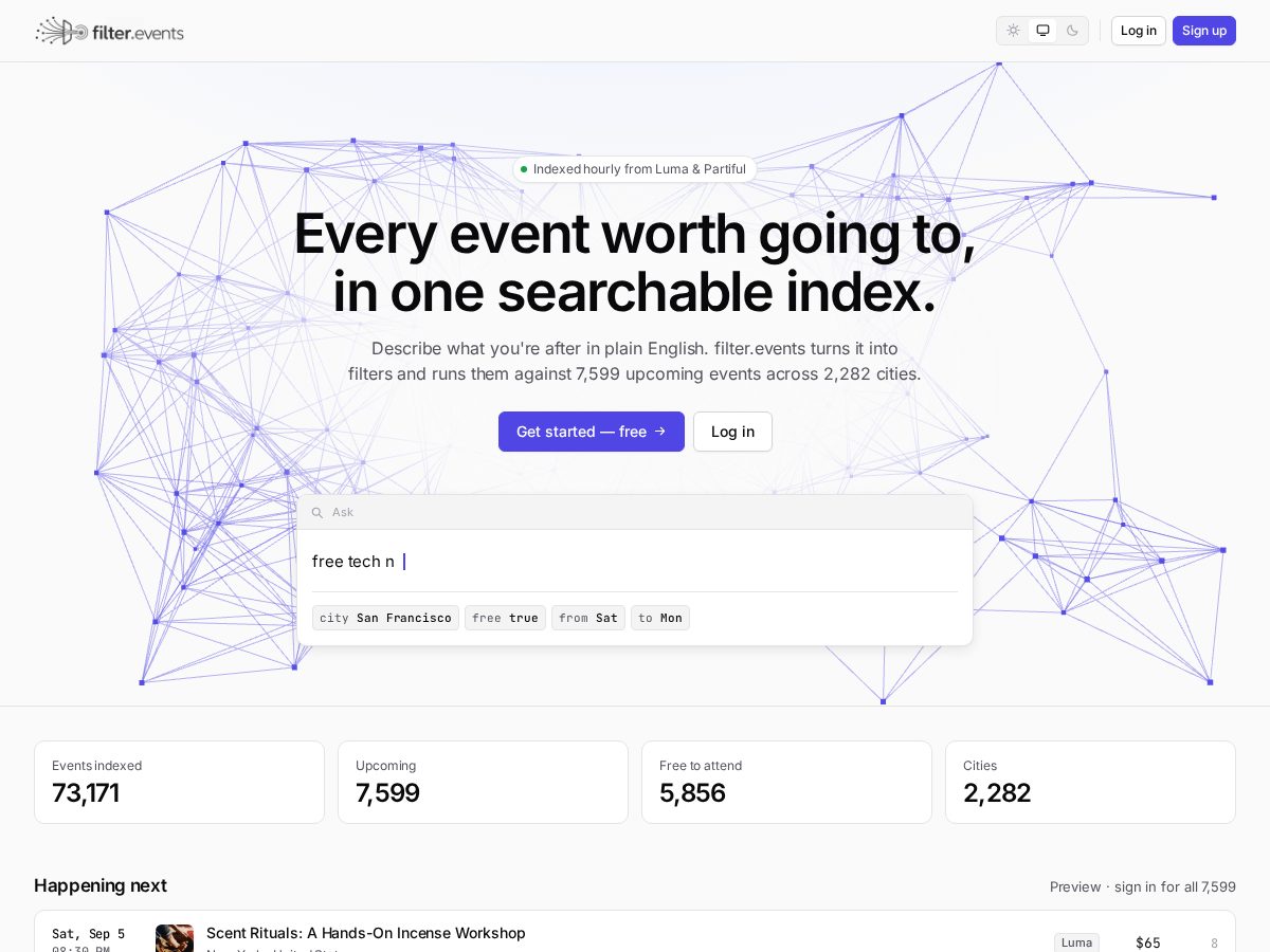Landing-page snapshot of filter.events
