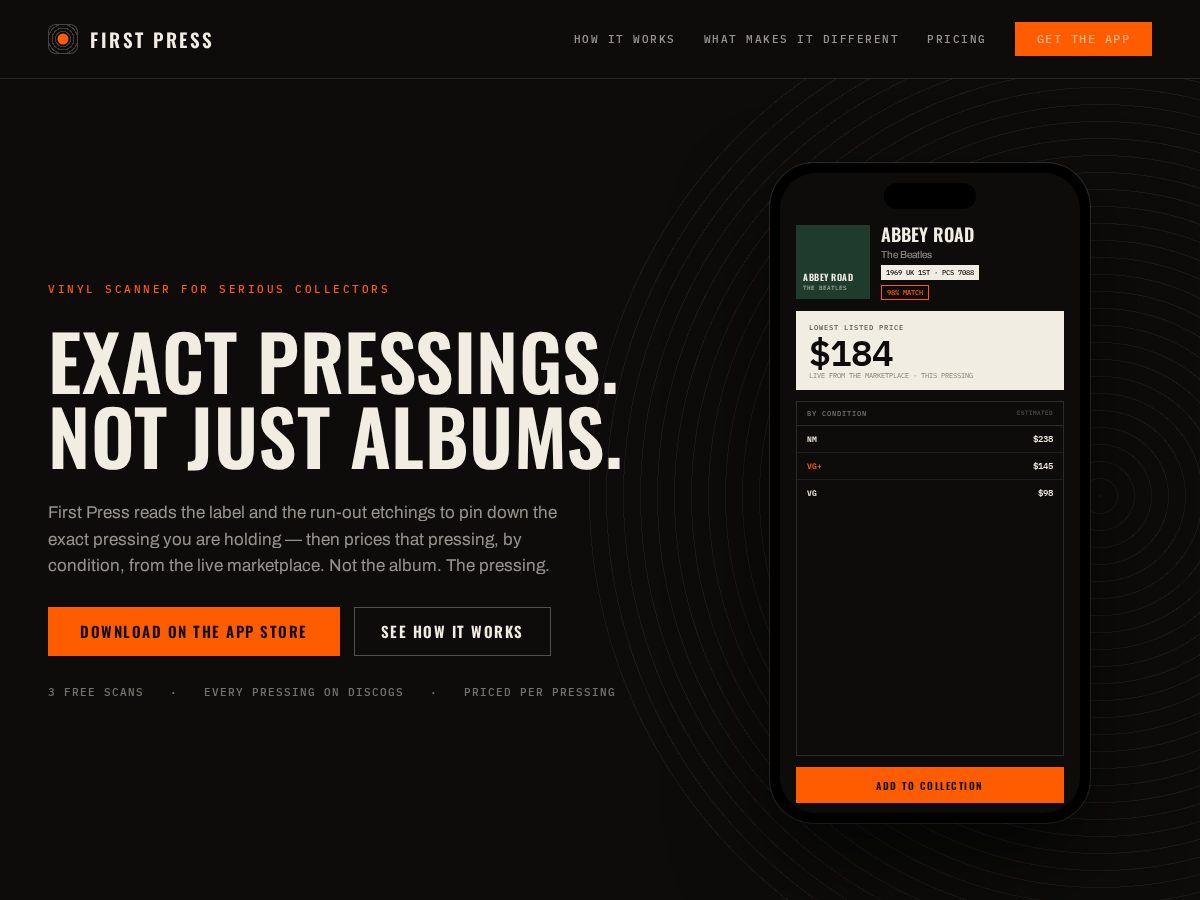 Landing-page snapshot of firstpress.app