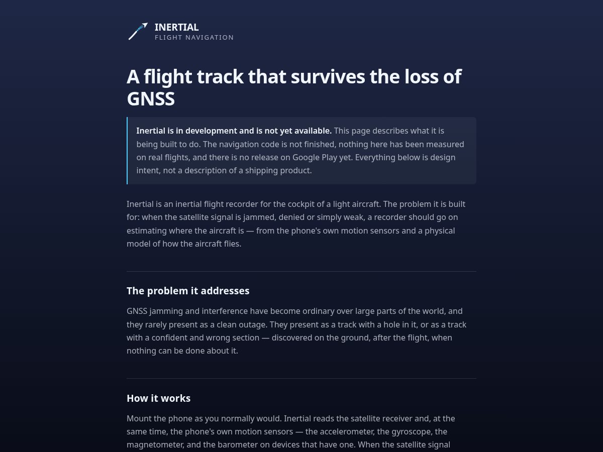 Landing-page snapshot of flyinertial.com