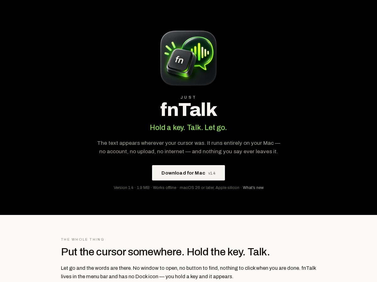 Landing-page snapshot of fntalk.app