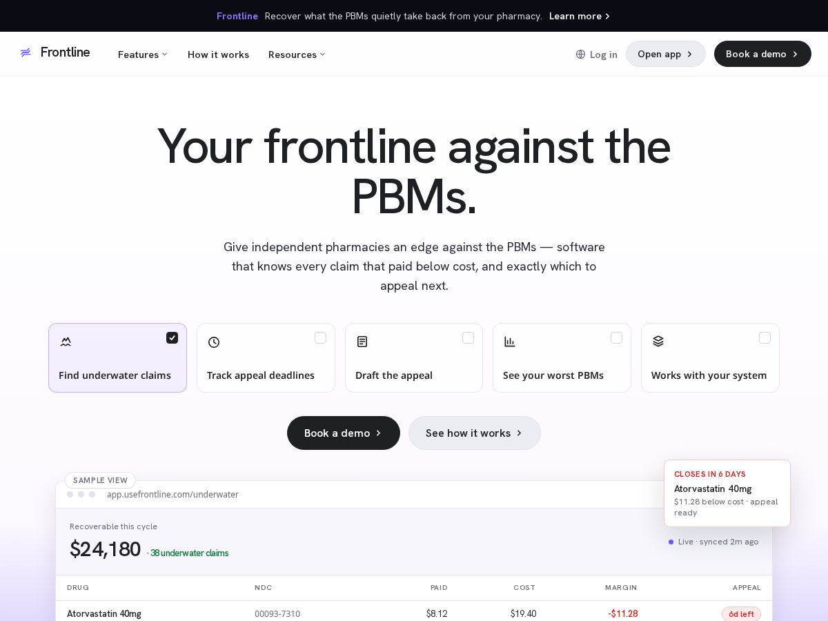 Landing-page snapshot of frontlinerx.net