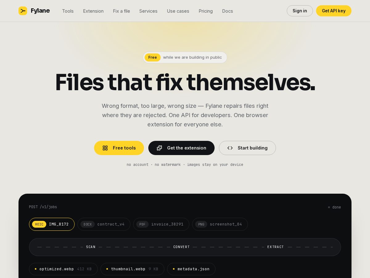 Landing-page snapshot of fylane.dev