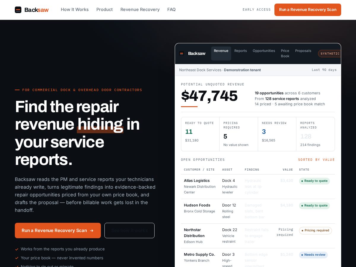 Landing-page snapshot of getbacksaw.com
