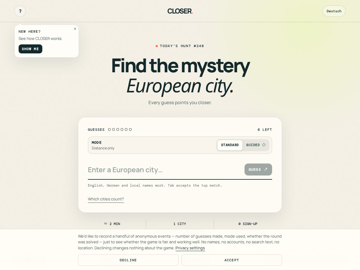Landing-page snapshot of getcloser.fyi