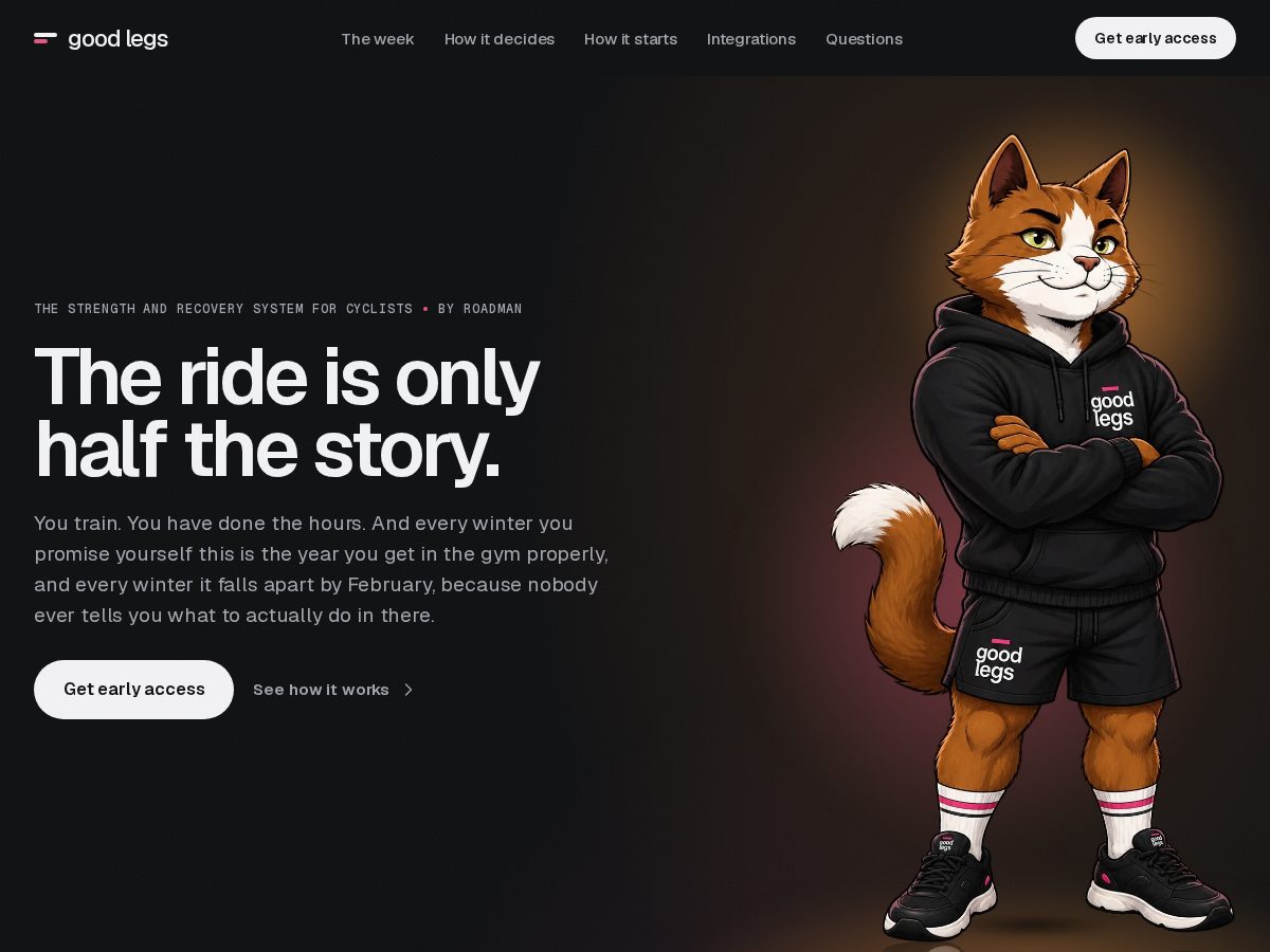 Landing-page snapshot of getgoodlegs.com
