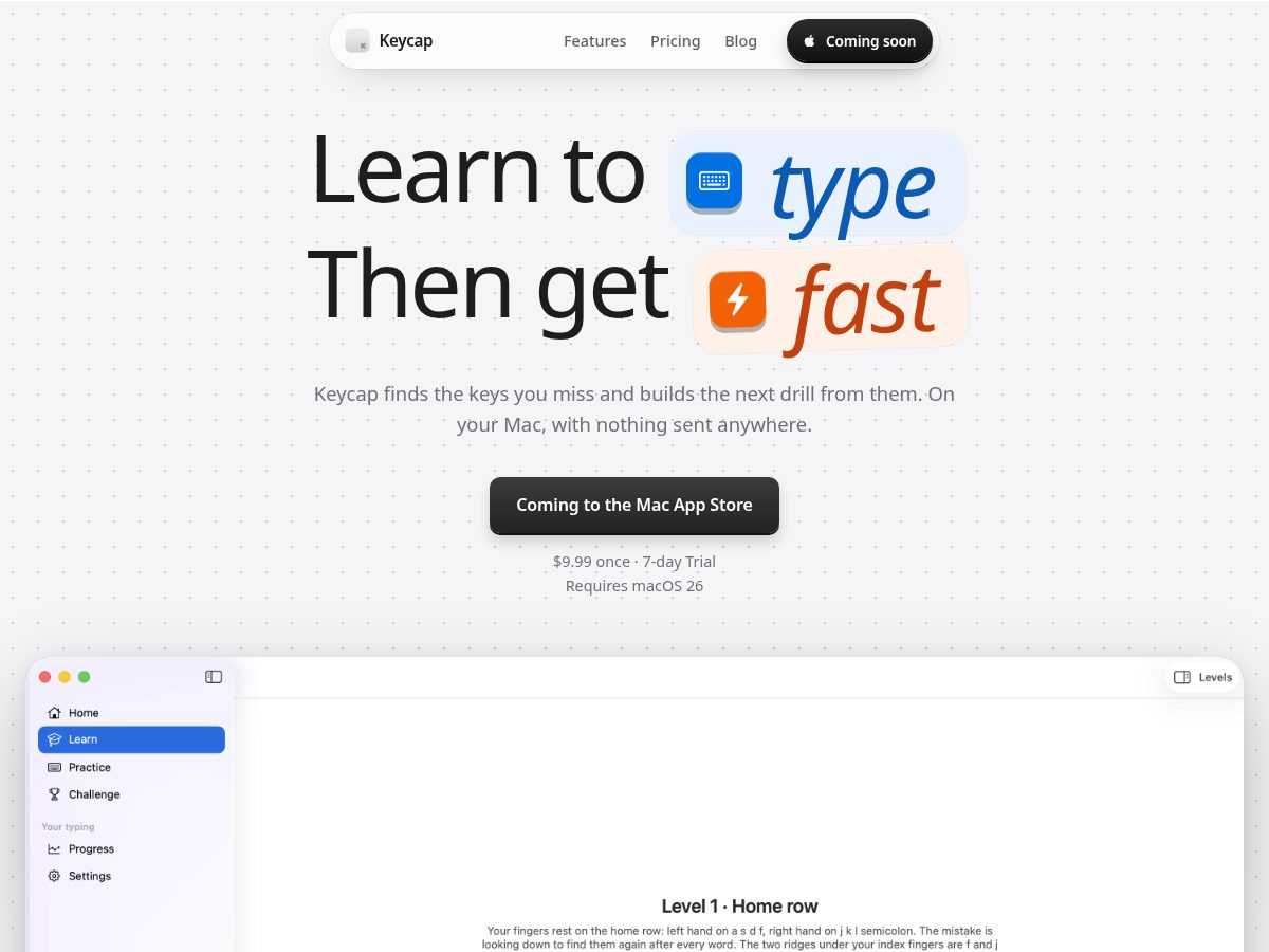 Landing-page snapshot of getkeycap.app
