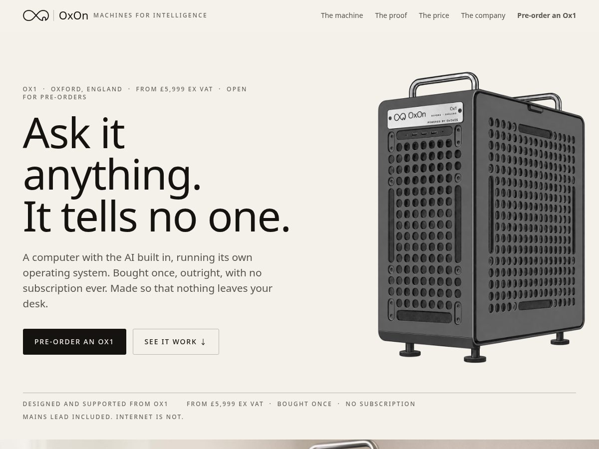 Landing-page snapshot of getoxon.com
