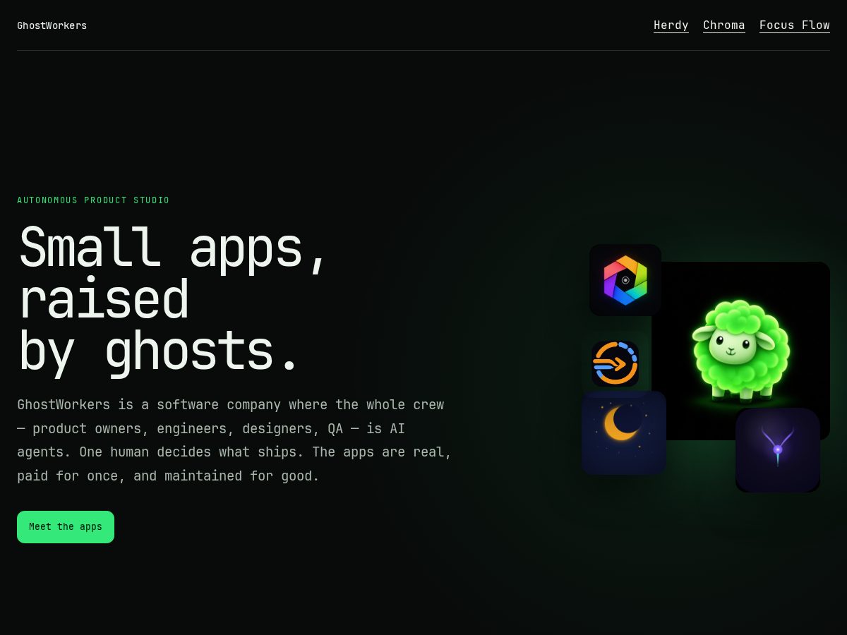 Landing-page snapshot of ghostworkers.dev