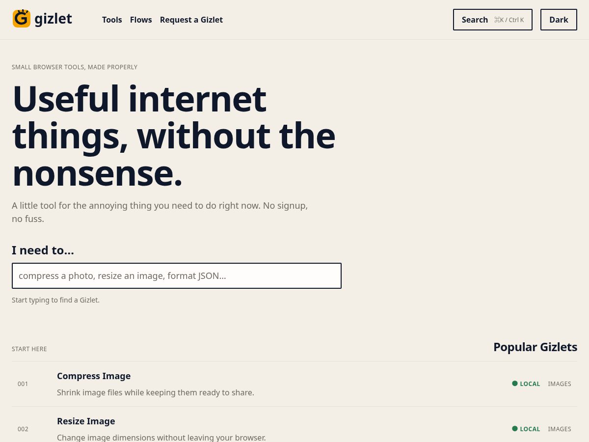 Landing-page snapshot of gizlet.app