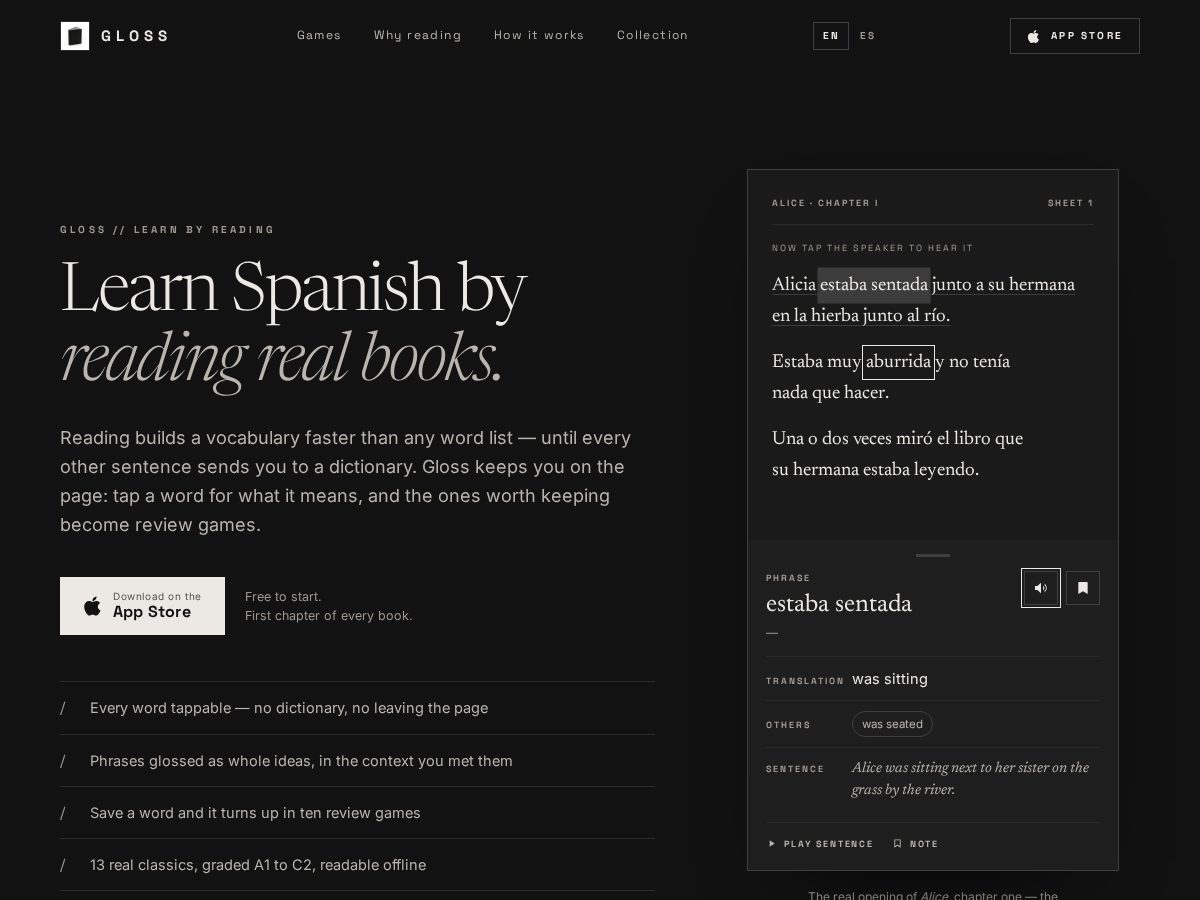 Landing-page snapshot of glossreading.com