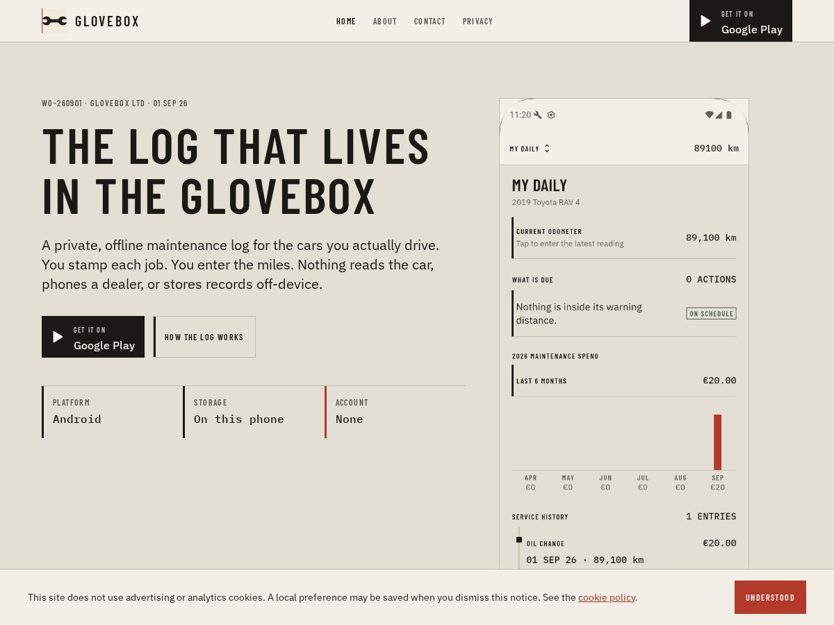 Landing-page snapshot of gloveboxcarlog.online