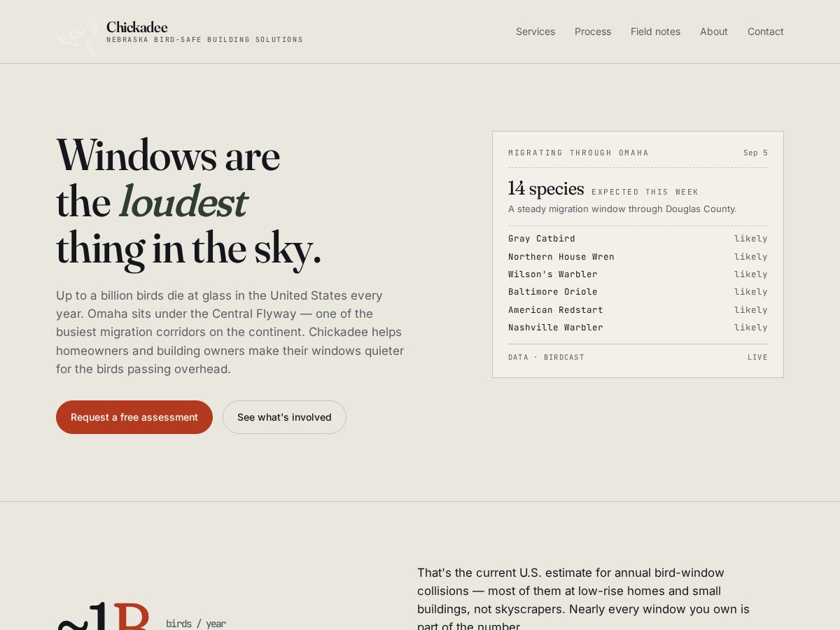 Landing-page snapshot of gochickadee.com