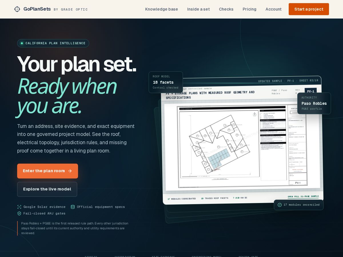 Landing-page snapshot of goplansets.com