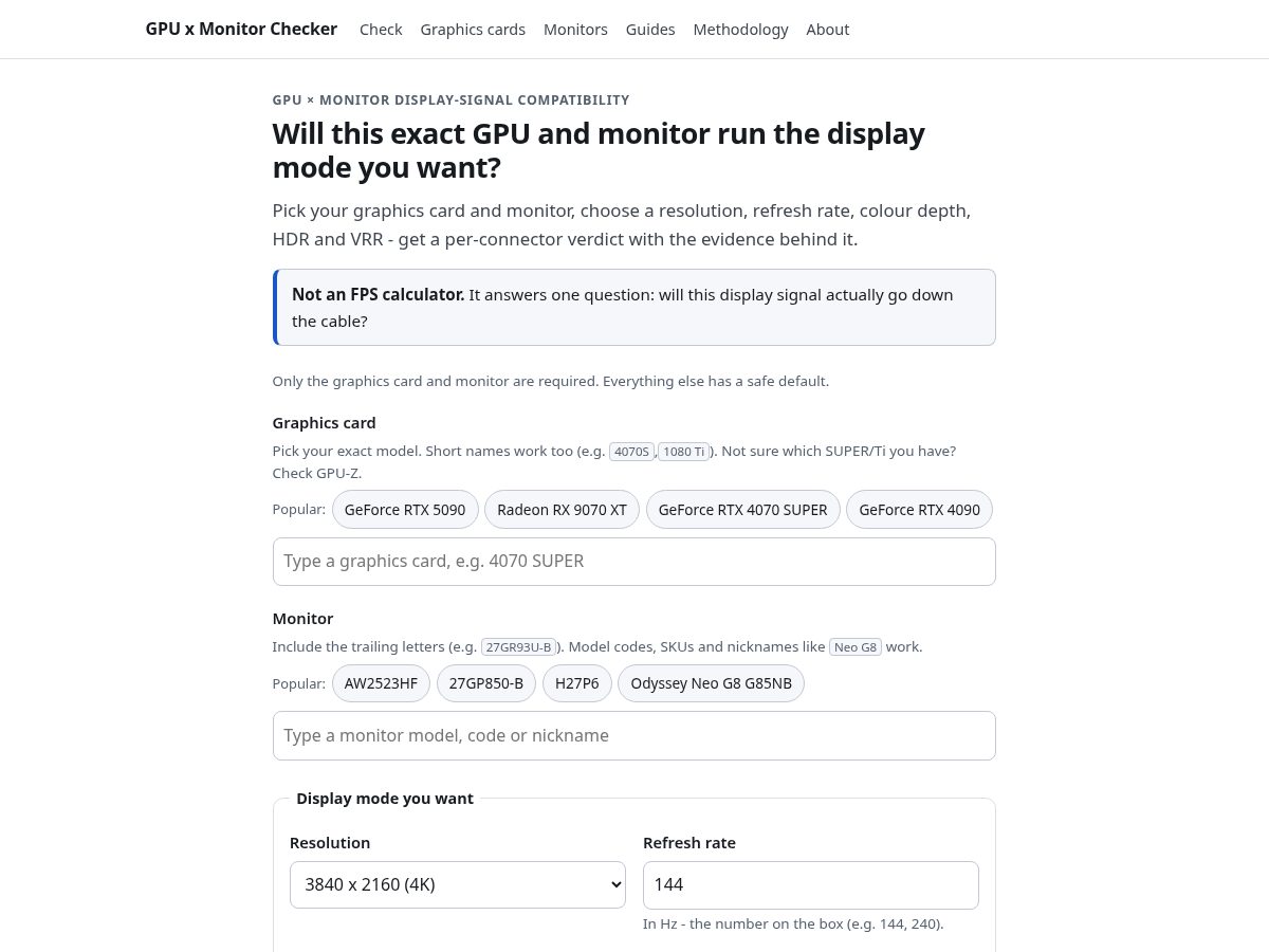 Landing-page snapshot of gpumonitorcheck.com