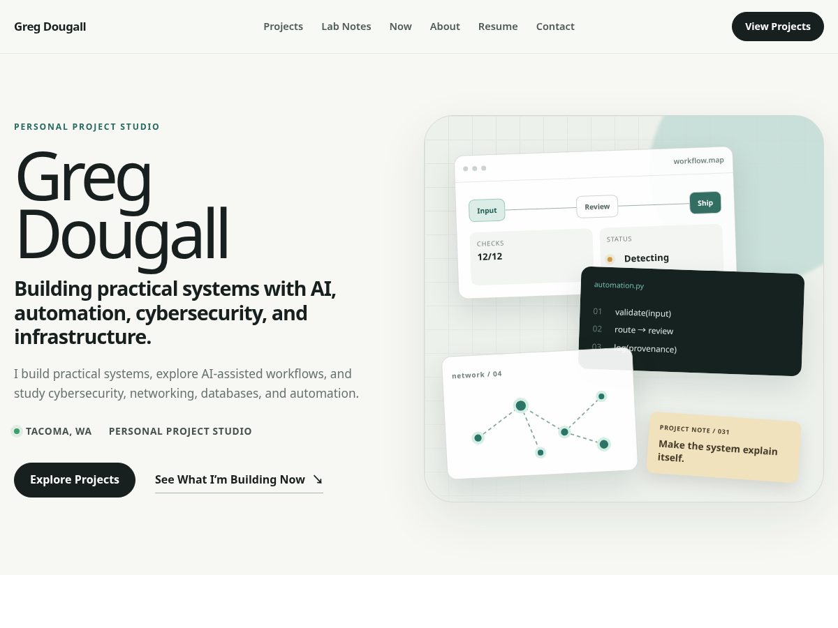 Landing-page snapshot of gregdougall.com
